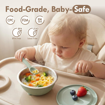Baby Suction Bowls with Lids, Stainless Steel & Silicone, 13 oz, 2 Pack