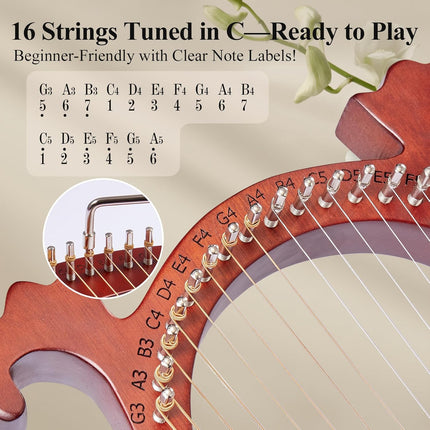 16-String Mahogany Lyre Harp Kit for Beginners