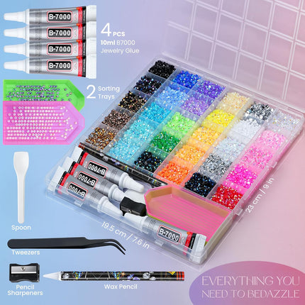 40000 Pcs Resin Jelly Rhinestones Kit, 30 Colors 3mm Flatback Rhinestones with Glue and Tools