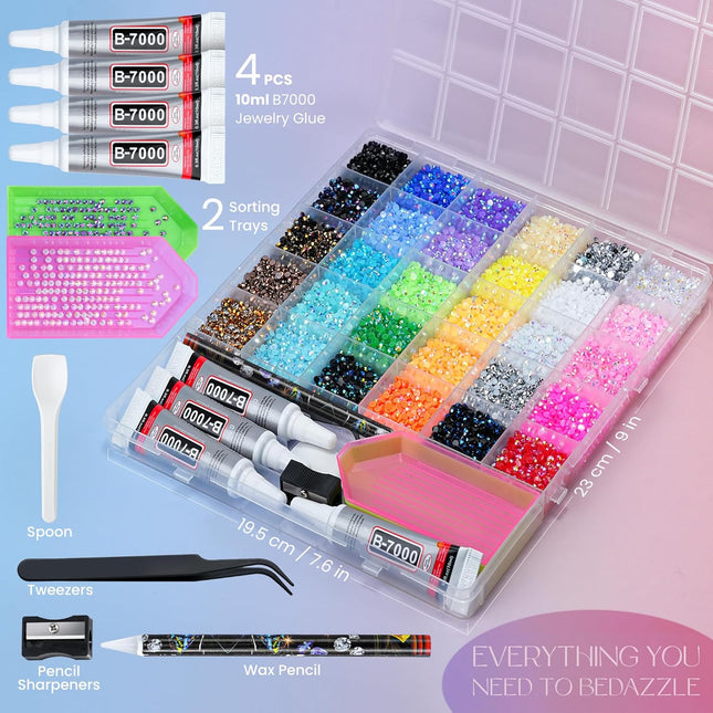 40000 Pcs Resin Jelly Rhinestones Kit, 30 Colors 3mm Flatback Rhinestones with Glue and Tools