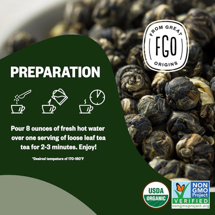 Organic Gunpowder Green Tea Loose Leaf, 453g Resealable Bulk Bag