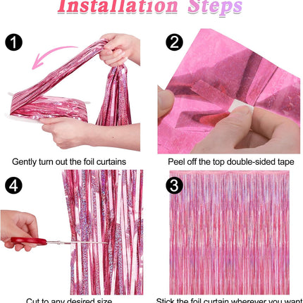 2 Pack Glitter Pink Foil Fringe Backdrop Curtains