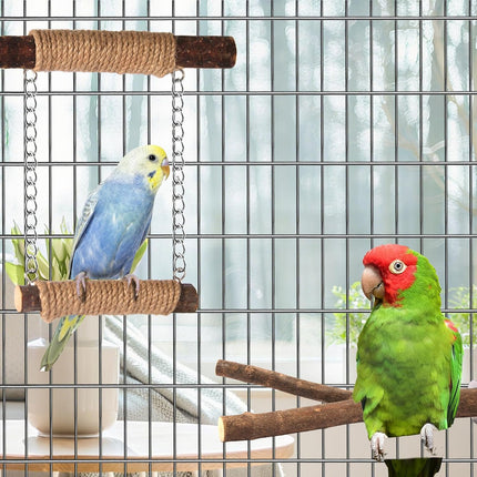 7-Piece Bird Perches for Cage - Wooden Parrot Stand with Fork Toys, Hanging Multi-Branch Platform, Hammock Swing, Gym Playstand & Chewing Toys