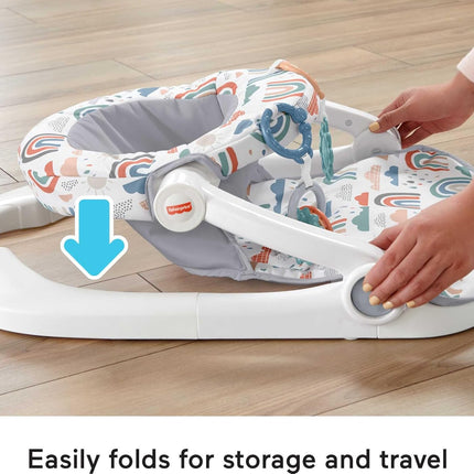 Portable Baby Sit-Up Floor Seat with Toys and Washable Pad, Rainbow Showers