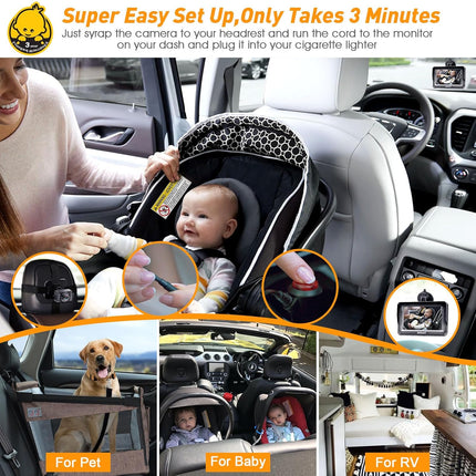Baby Car Camera HD 1080P Rear-Facing Monitor with Night Vision