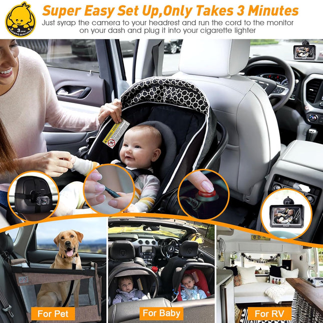 Baby Car Camera HD 1080P Rear-Facing Monitor with Night Vision