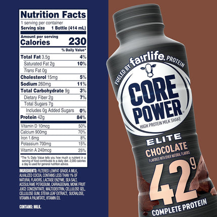 Elite High Protein Chocolate Shake, 42g Protein, 14 oz Bottles, 12 Pack