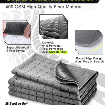 Carbon Microfiber Towels for Car Drying and Detailing, Pack of 4