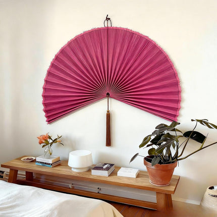 48-Inch Pink Bamboo Decorative Folding Fan Wall Art