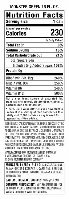 Green Original Energy Drink, 16 Ounce Cans, Pack of 15