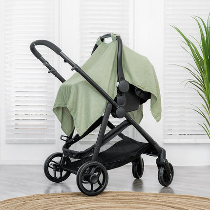 Sage Baby Car Seat Cover - Bamboo Rayon and Muslin Cotton Blend Canopy