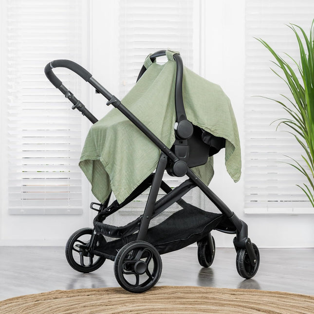 Sage Baby Car Seat Cover - Bamboo Rayon and Muslin Cotton Blend Canopy