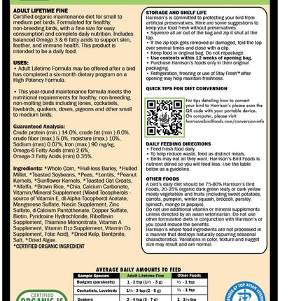 Adult Lifetime Fine Certified Organic Non-GMO Bird Food, 1 lb