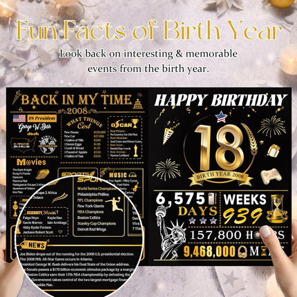 SourcetoHome 18th Birthday Card for Girl Boy Son Daughter, Big Pop Up 18th Birthday Cards for Grandson Granddaughter, Back In 2008 Funny 18 Year Old Birthday Decorations - supplement facts label