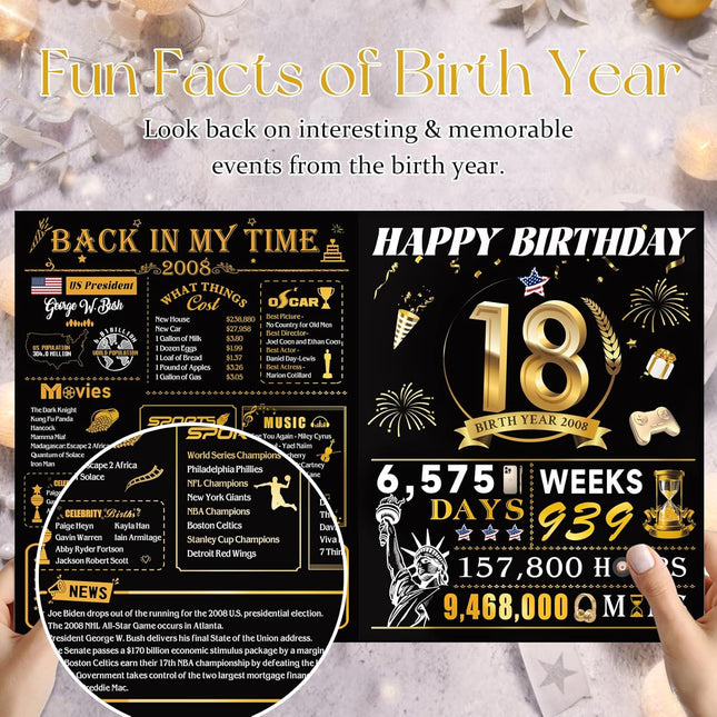 SourcetoHome 18th Birthday Card for Girl Boy Son Daughter, Big Pop Up 18th Birthday Cards for Grandson Granddaughter, Back In 2008 Funny 18 Year Old Birthday Decorations - supplement facts label