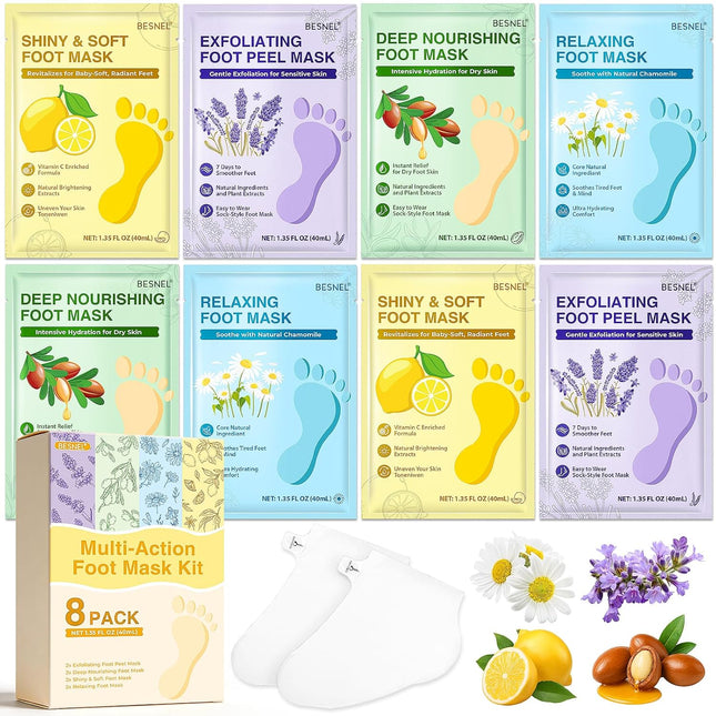 8 Pack Moisturizing Foot Mask Socks for Dry Cracked Feet