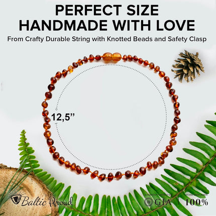 Cognac Polished Baltic Amber Necklace, Unisex 12.5 Inches