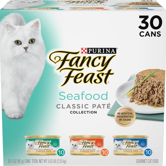 Seafood Classic Pate Grain Free Wet Cat Food Variety Pack, 30 Cans