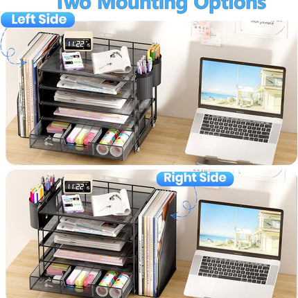 Black 5-Tier Desk Organizer with Drawer and Pen Holder
