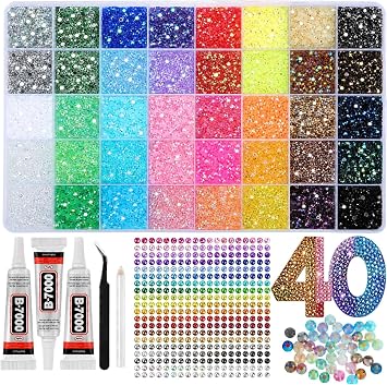 40-Color Jelly Rhinestone Bedazzling Kit, 3mm 40000-Piece Resin Flatback Gems with Jewelry Glue