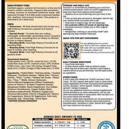 High Potency Fine Organic Bird Food Pellets for Small to Medium Birds, 1 lb