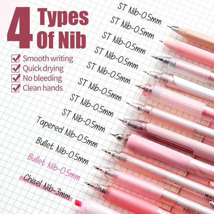 Rose Series Gel Pens Set of 12 with Black and Pink Ink