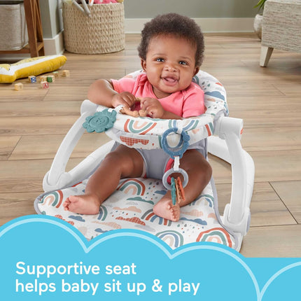 Portable Baby Sit-Up Floor Seat with Toys and Washable Pad, Rainbow Showers