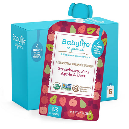 Stage 2 Organic Baby Food Pouches - Strawberry, Pear, Apple & Beet, 3.5 oz, 6 Pack
