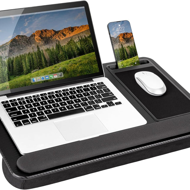 Home Office Pro Lap Desk with Wrist Rest, Mouse Pad, and Phone Holder - Black Carbon