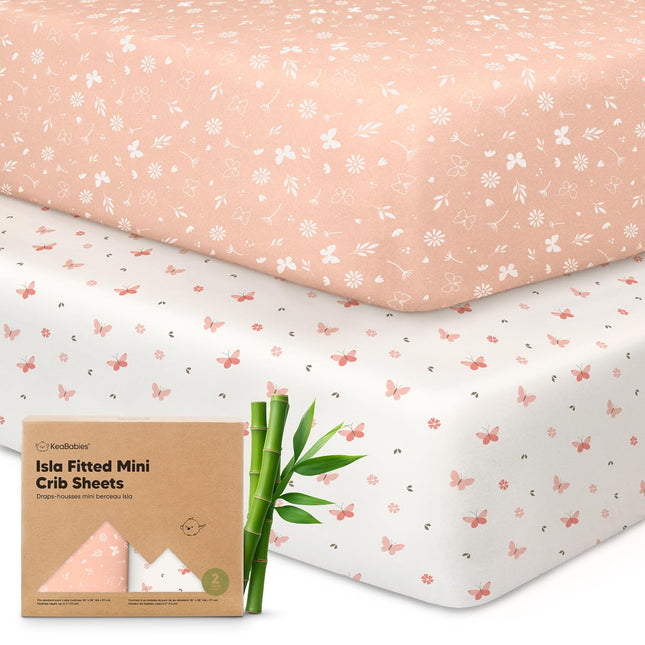 Pack and Play Fitted Sheets - 2-Pack Mini Crib Sheets, Butterflies