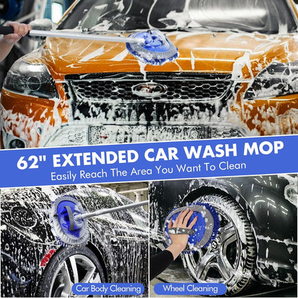 62-Inch Scratch-Free Car Wash Brush Kit with Long Handle and Bucket
