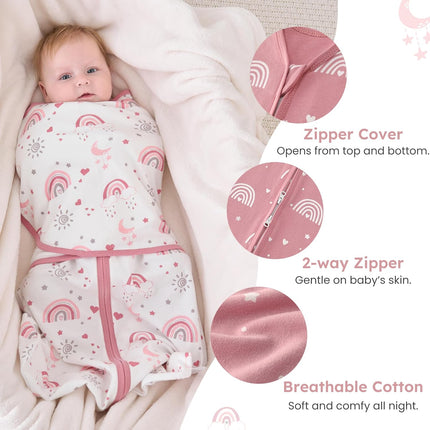 Baby Swaddle Sleep Sack 3-6 Months, 0.5 TOG Cotton 2 Pack