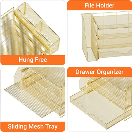 Gold 4-Tier Desk Organizer with Drawer and Pen Holder