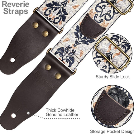SourceToHome FuenteACasa Jacquard Embroidered Guitar Strap, Genuine Cowhide Leather Ends — Home & Lifestyle