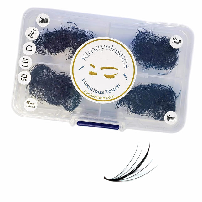 1000 Premade Wispy Volume Lash Fans, Mixed Lengths 9-12mm, 5D, 0.07mm, D Curl