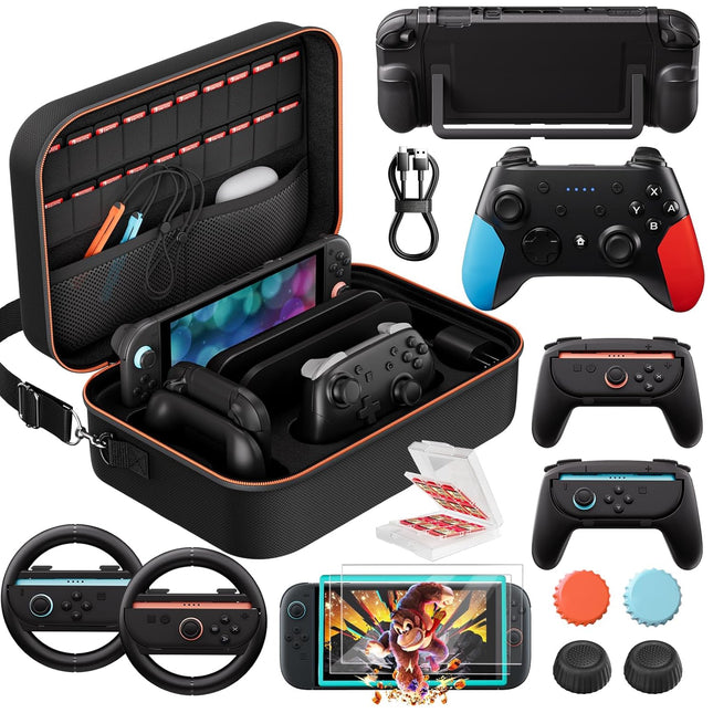Switch 2 Controller Accessories Bundle, 15-in-1 Carrying Case Kit