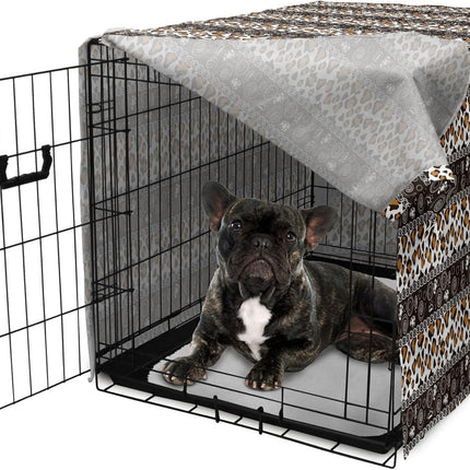 Ambesonne African Dog Crate Cover, Traditional Borders Cheetah Skin with Abstract Spirals and Circles, Easy to Use Pet Kennel Cover for Cats & Medium Dogs, 24 Inch, Pale Coffee Brown White
