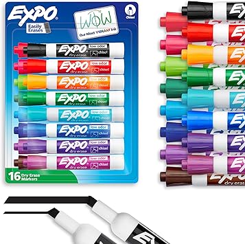 EXPO Low Odor Dry Erase Markers Chisel Tip Assorted Colors 16 Count pack