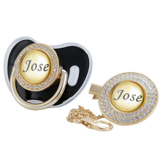 Custom Name Bling Pacifier & Clip Set - Black