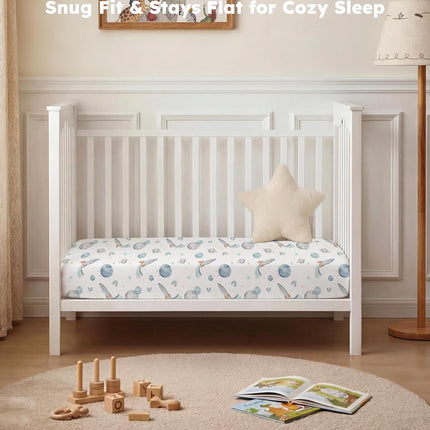 2-Pack Blue Rocket Fitted Crib Sheets, 52" x 28"