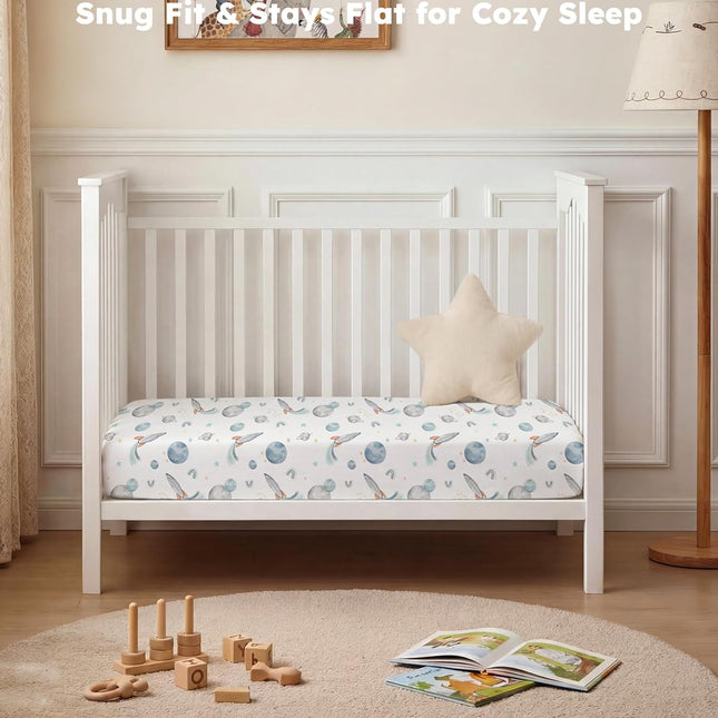 2-Pack Blue Rocket Fitted Crib Sheets, 52" x 28"