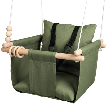 Indoor Outdoor Canvas Toddler Swing Seat in Green with 3-Point Harness