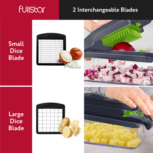 Fullstar vegetable chopper and onion dicer showing blade attachment and collection container