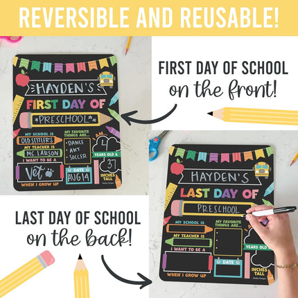 My First Day of School Sign with Markers - 11x14 Reusable Back to School Chalkboard Photo Prop