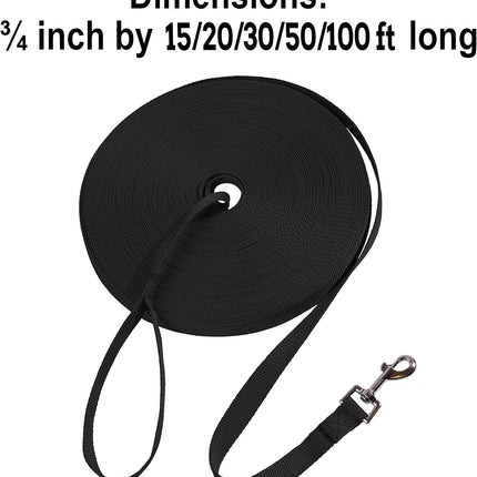 Black 20 ft Dog and Puppy Recall Training Leash
