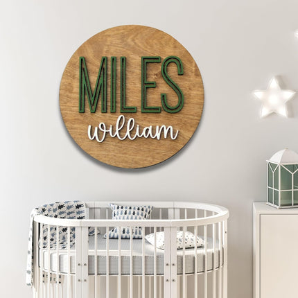 Custom Round Nursery Name Sign - Personalized 3D Wooden Wall Plaque, Design 11