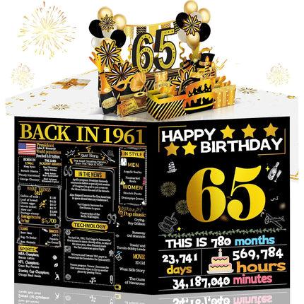 65th Birthday 3D Pop Up Card with Gold Retro 1961 Theme