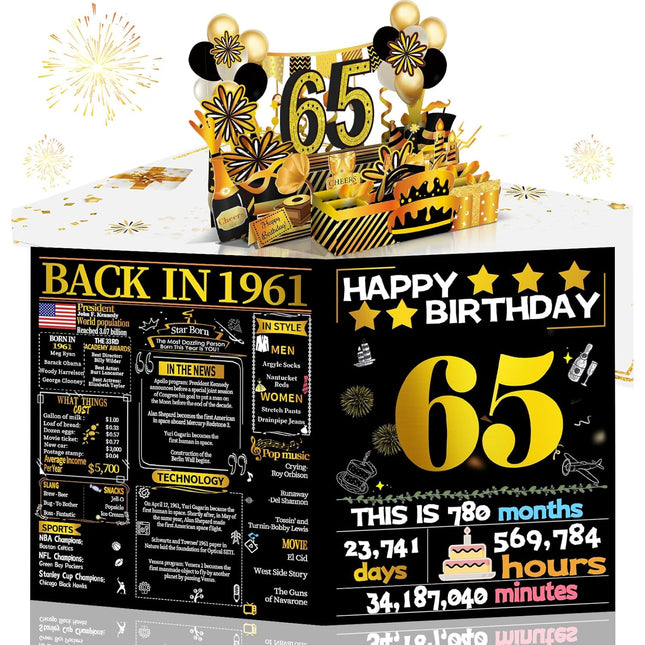 65th Birthday 3D Pop Up Card with Gold Retro 1961 Theme