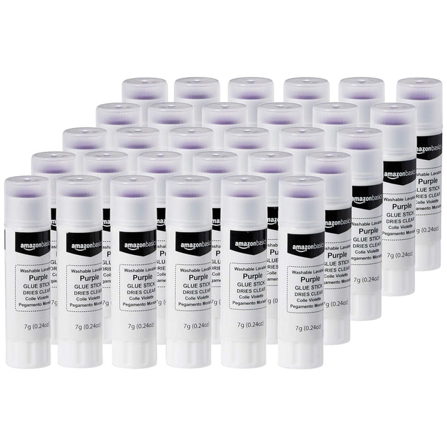 Purple Washable School Glue Sticks, Dries Clear, 0.24 oz, 30-Pack