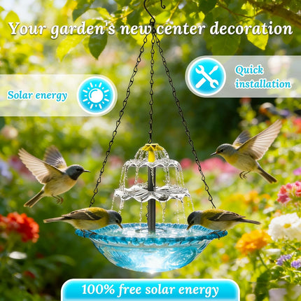 TerraBound TierraRumbo Hanging Solar Bird Bath Fountain, 2026 New Solar Powered Cascading — Outdoor & Adventure